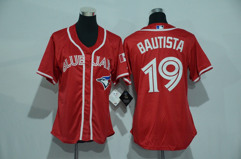 Womens 2017 MLB Toronto Blue Jays #19 Bautista Red Jerseys->->Women Jersey